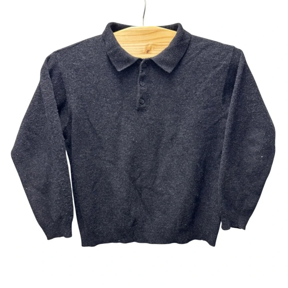 GH Bass & Co Mens XL Lambswool Polo Sweater Charcoal Gray Long Sleeve Knit